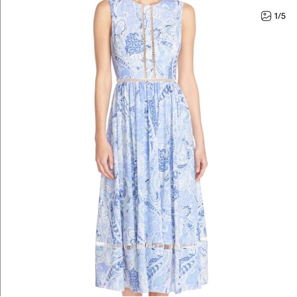 Cynthia Rowley Blue Paisley Sleeveless Midi Dress